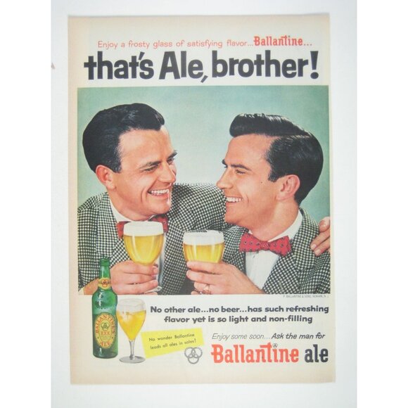 Vintage 1950s Ballantine Ale Thats Ale Brother Advertisement Print Twins - Picture 1 of 2